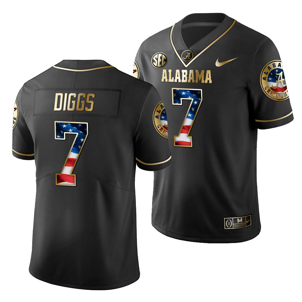 Men's Alabama Crimson Tide Trevon Diggs #7 Black Golden Limited Edition 2019 Stars and Stripes NCAA College Football Jersey